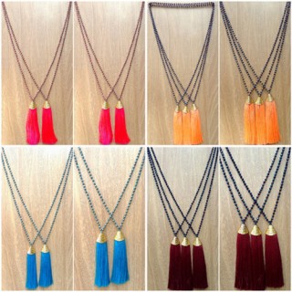 free shipping fashion necklace tassels golden bronze caps handmade bali